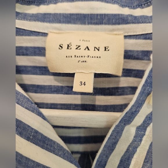Sezane Max Shirt Striped Blue Size 34 - Picture 2 of 3